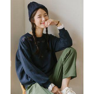 Flower Embroidered Cotton Sweatshirt