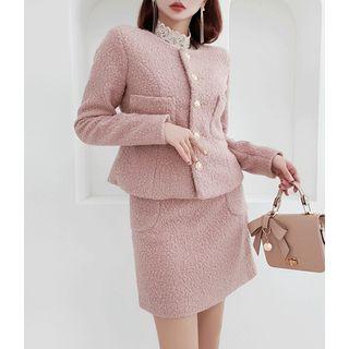Boucl  Jacket & Miniskirt Office Look Set