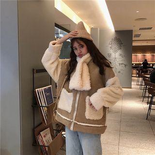 Set: Corduroy Fleece Loose-fit Jacket + Scarf