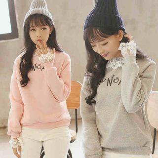 Lettering Lace Trim Pullover