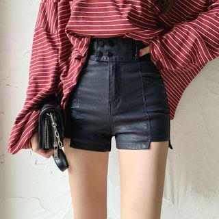 Button-detail Cutout Coated Shorts