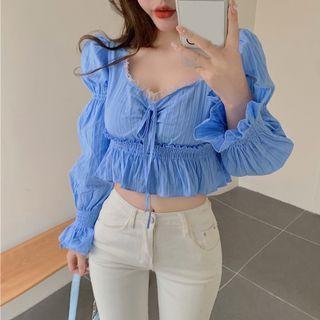 Deep V-neck Ruffled Chiffon Top
