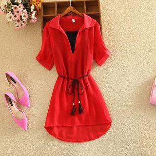 Set: Elbow Sleeve Mini Dress + Camisole Top