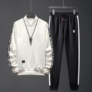 Set: Lettering Trim Sweatshirt + Drawstring Pants