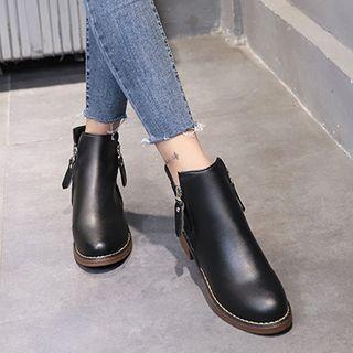 Low-heel Zip Short Boots