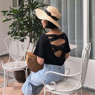 Short-sleeve Cross Strap Back Top