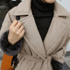 Lapelled Buttoned Long Padding Coat With Sash