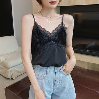 Camisole V-neck Lace Panel Plain Top