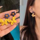 Flower Butterfly Alloy Dangle Earring 1 Pair - S925silver Earrings - Blue & Yellow - One Size