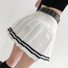 Pleated Striped Mini Skirt
