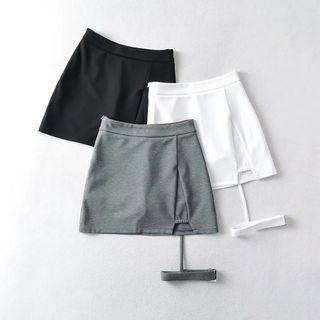 High Waist Leg Wrap Slit Plain A-line Skirt