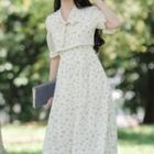 Short-sleeve Mock Two Piece Floral A-line Dress