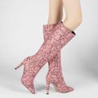 Pointed Snake Print High Heel Knee-high Boots
