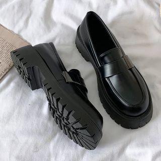 Platform Buckled Loafers Without Buckle - Black - 37
