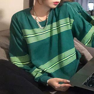 Long-sleeve Color Block Striped Top
