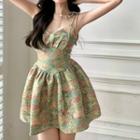 Tie Front Cardigan / Halter Floral A-line Mini Dress