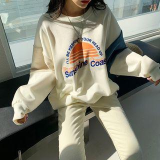 Letter Corduroy-panel Boxy Pullover