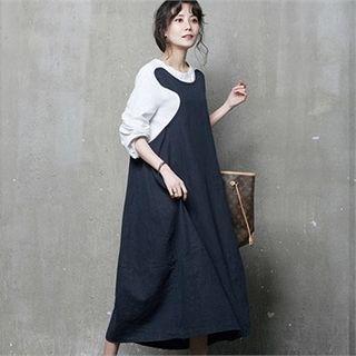 Color-block Linen A-line Long Dress
