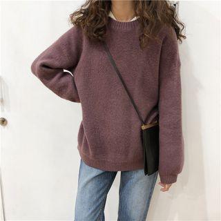 Long-sleeve Mesh Top/ Crew Neck Plain Sweater
