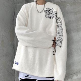 Rhinestone Lettering Fluffy Sweater