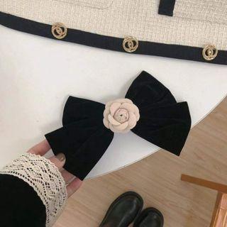 Flower Velvet Bow Hair Clip 1 Pc - Black - One Size