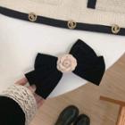 Flower Velvet Bow Hair Clip 1 Pc - Black - One Size