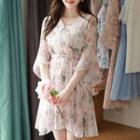 Bell-sleeve Floral Flare Dress