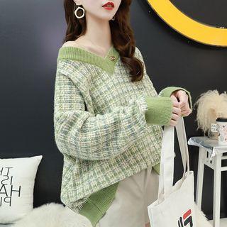 V-neck Lattice Knit Top