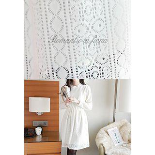 Gathered-waist Lace-overlay A-line Dress