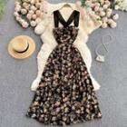 Open-back Lace-up Strap Floral Spaghetti-strap Dress
