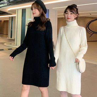 High-neck Plain Knit Dress