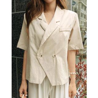 Short-sleeve Double-breasted Blazer Beige - One Size