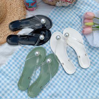 Faux Pearl Accent Flip Flops