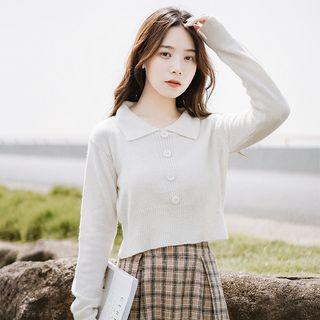 Collared Knit Top Off-white - One Size