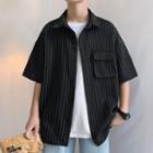 Pinstriped Short-sleeve Flap-pocket Shirt