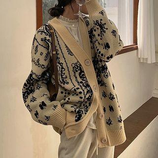 Patterned Cardigan Black Print - Milky Yellow - One Size