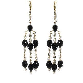 Beaded Chandelier Earrings (black) One Size