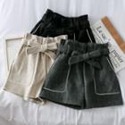 Paperbag-waist Woolen Shorts With Sash