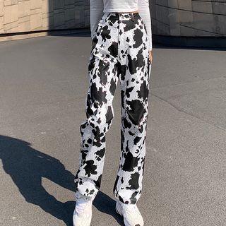 Milk Cow Print High-waist Straight-leg Pants
