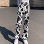 Milk Cow Print High-waist Straight-leg Pants