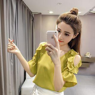 V-neck Cutout Shoulder Short-sleeve Top