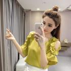 V-neck Cutout Shoulder Short-sleeve Top