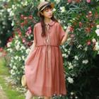 Set: Short-sleeve Collared A-line Dress + Slipdress