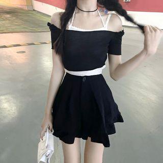 Short-sleeve Off-shoulder Top / Camisole Top / Mini A-line Skort