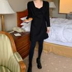 Puff-shoulder Bow-detail Dress Black - One Size