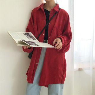 Corduroy Lantern-sleeve Loose-fit Shirt