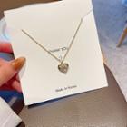 Heart Rhinestone Pendant Necklace X379 - Gold - One Size