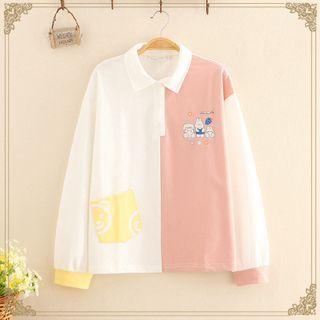Animals Embroidered Color-block Shirt