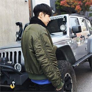 Shirred-sleeve Padded Zip Flight Jacket