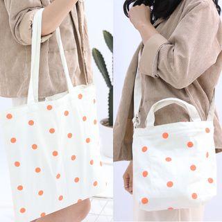 Canvas Polka Dots Shoulder Tote